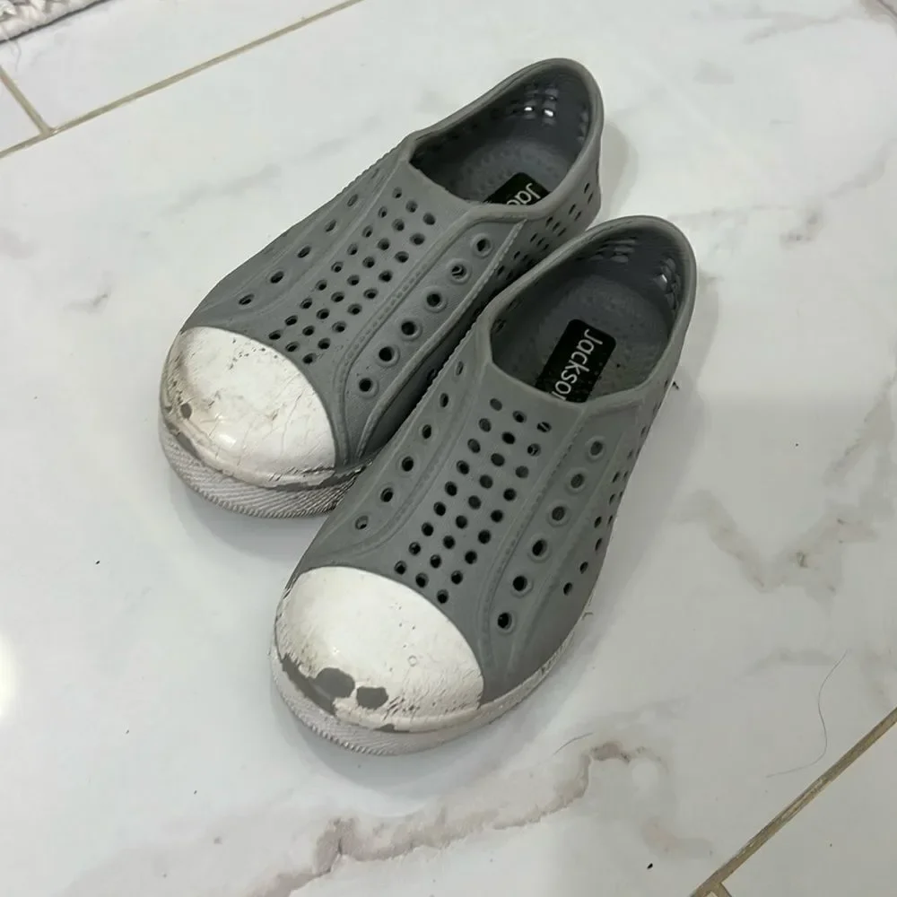 Gray and White Rubber Slip on Sandals - Toddler Boys Shoes - Size 7